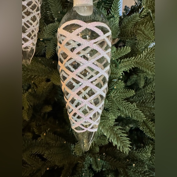 New Set Of 2 Rare Vintage Handblown Clear Glass Unique Christmas Tree Ornaments - Picture 5 of 14